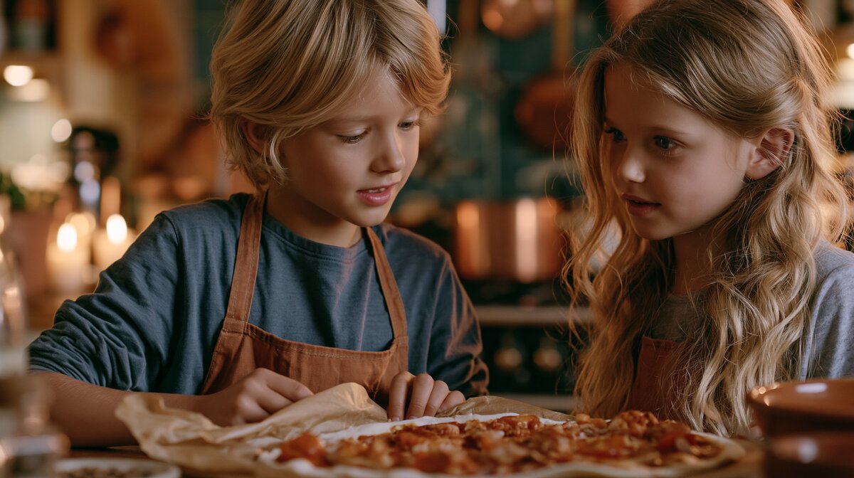 Children cooking together in the kitchen — easy recipes activity guide from Bear and Bee Bedtime Stories